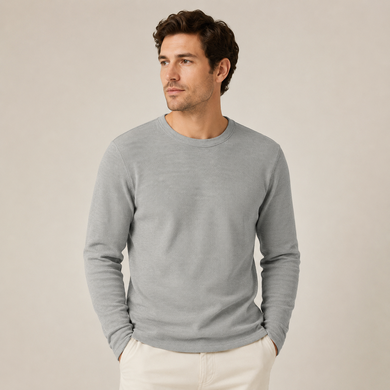 Polo Manga Larga Waffle